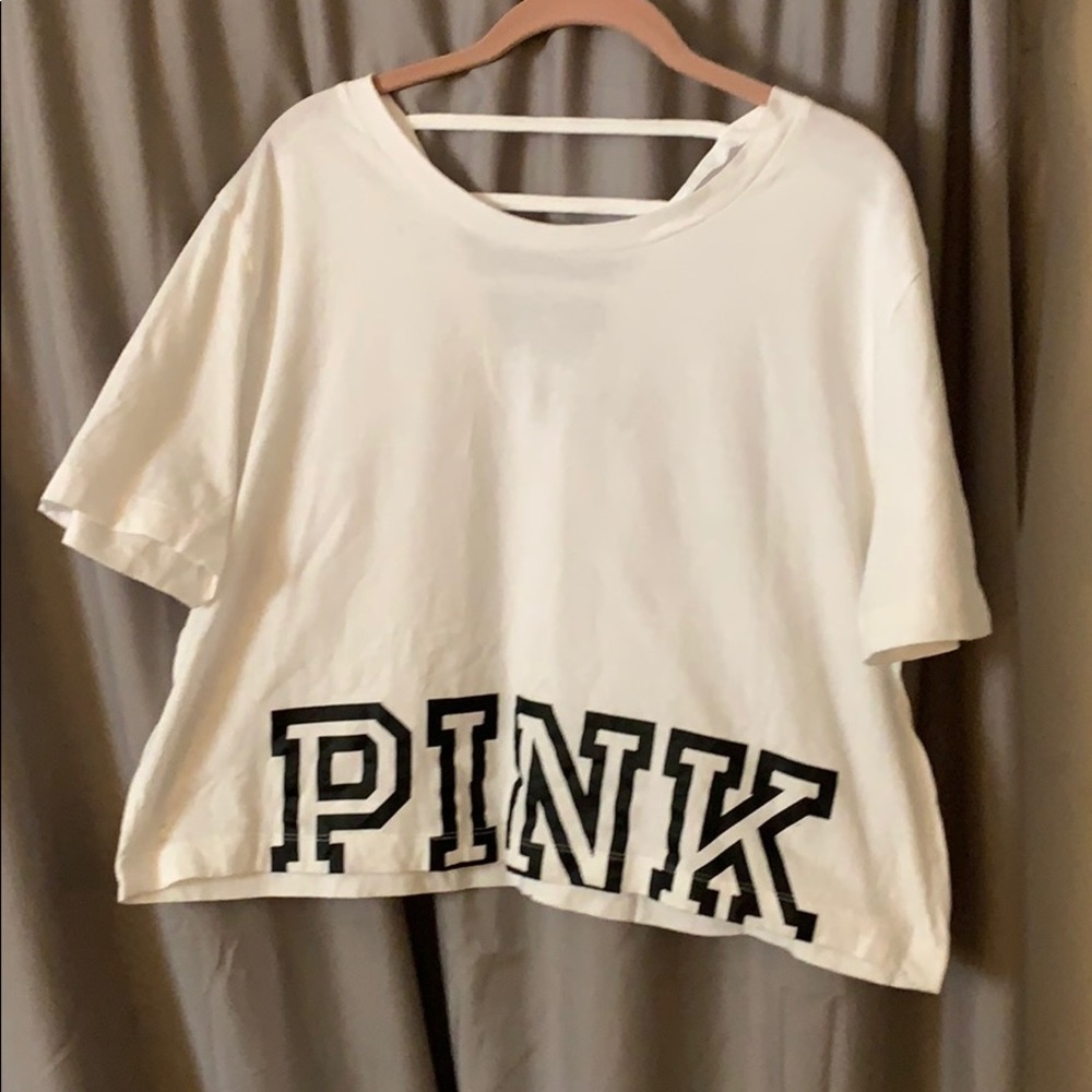 PINK White Crop Top Large